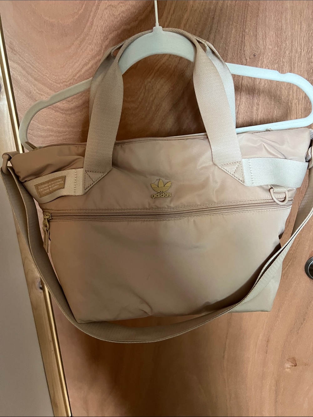 adidas Beige Tote Bag with Front Zip and Shoulder Strap